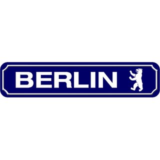 Schild Stadt "Berlin" 46 x 10 cm Blechschild blau mit Bär