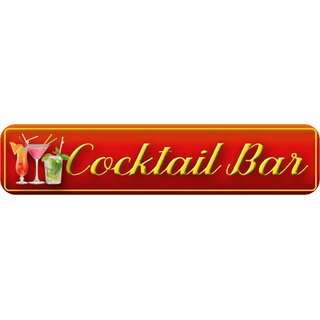 Schild Spruch "Cocktail Bar" 46 x 10 cm Blechschild rot mit Gläsern