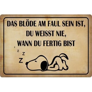 Schild Spruch "Das Blöde am Faul sein" 20 x 30 cm Blechschild