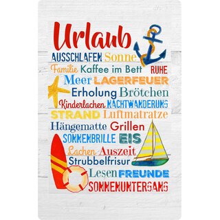 Schild Spruch "Urlaub - Sonne Freunde Auszeit Strand" 20 x 30 cm