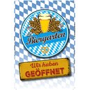 Schild Spruch "Wappen Biergarten wir haben...