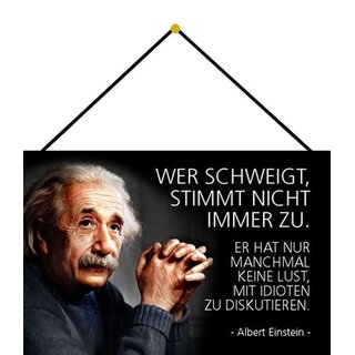 Schild Spruch "Schweigt mit Idioten diskutieren, Einstein" 20 x 30 cm Blechschild mit Kordel