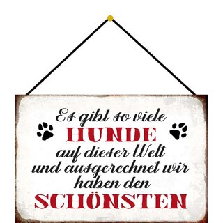 Schild Spruch "viele Hunde, wir haben Schönsten" Pfote 20 x 30 cm Blechschild mit Kordel