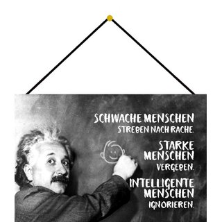 Schild Spruch "schwache starke intelligente Menschen" Einstein 20 x 30 cm Blechschild mit Kordel