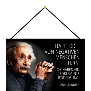 Schild Spruch "negative Menschen fern, Problem jede Lösung" Einstein 20 x 30 cm Blechschild mit Kordel