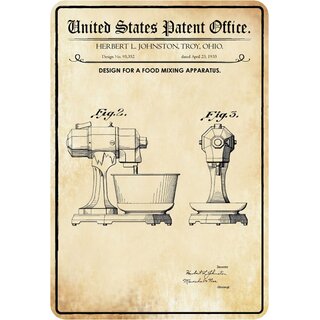 Schild Motiv "Mixgerät, Design mixing apparatus, Johnston 1935" 20 x 30 cm