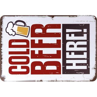 Schild Spruch "Cold beer here" 20 x 30 cm