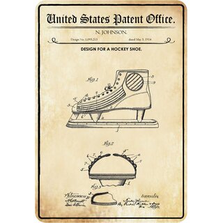 Schild Motiv "Design for a Hockey Shoe, Schlittschuhe Patent" 20 x 30 cm