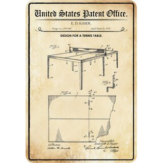 Schild Motiv "Design for a Tennis Table, Tischtennis Platte" 20 x 30 cm