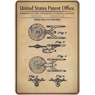 Schild Motiv "Design for a toy spaceship, Spielzeug Raumschiff" 20 x 30 cm