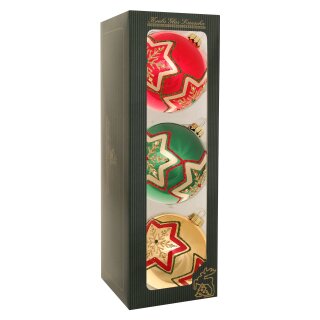 Krebs Glas Lauscha Weihnachtskugeln 3 mit Gold Sternen Grün Rot Stück