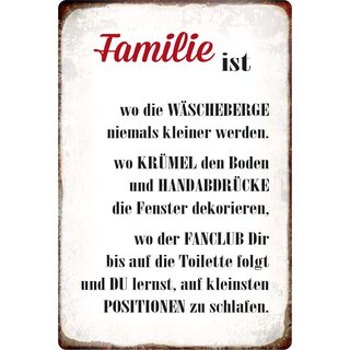 Schild Spruch "Familie ist" 20 x 30 cm Blechschild