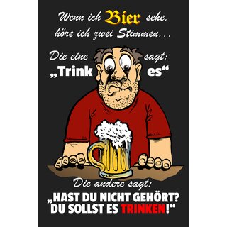 Schild Spruch "Wenn ich Bier sehe höre ich Stimmen" 20 x 30 cm Blechschild