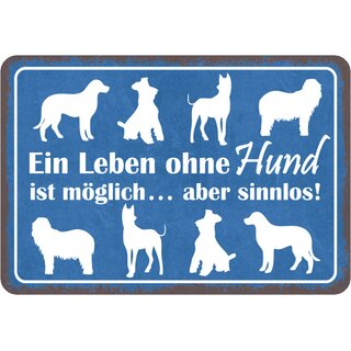 Schild Spruch "Ein Leben ohne Hund" 30 x 20 cm Blechschild