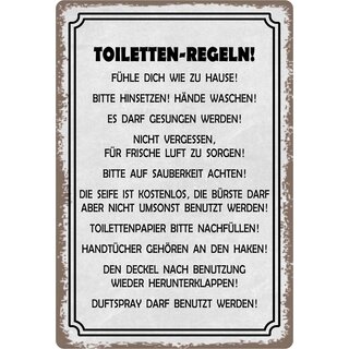 Schild Spruch "Toiletten Regeln" 20 x 30 cm Blechschild