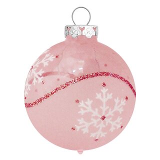 Thüringer Glasdesign Weihnachtskugeln Rosa Schneeflocken, mit Stück 4