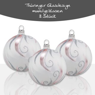Weihnachtskugeln Glitterdek Glasdesign Weiß mit Eislack Thüringer mit