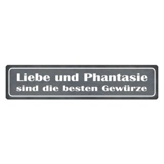 Blechschild "Liebe Phantasie beste Gewürze" 46 x 10 cm Dekoschild Kochen