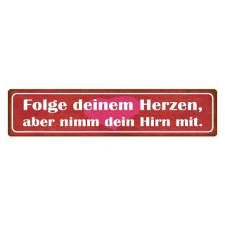 Blechschild "Folge deinem Herzen, nimm Hirn mit" 46 x 10 cm Dekoschild Lebenseinstellung