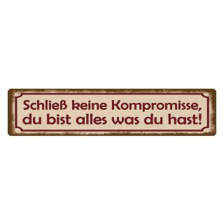 Blechschild "Schließ keine Kompromisse" 46 x 10 cm Dekoschild Zustand