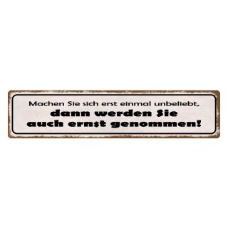 Blechschild "Machen Sie sich erst unbeliebt, ernst genommen" 46 x 10 cm Dekoschild Spruch Verhalten