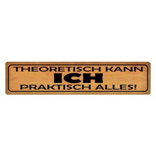 Blechschild "Theoretisch kann ich praktisch alles" 46 x 10 cm Dekoschild Motivation