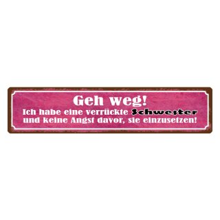 Blechschild "Ich habe eine verrückte Schwester" 46 x 10 cm Dekoschild Schwester