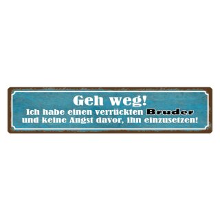 Blechschild "Ich habe einen verrückten Bruder" 46 x 10 cm Dekoschild Geschwister