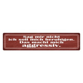 Blechschild "Sag nicht ich soll mich beruhigen" 46 x 10 cm Dekoschild angriffslustig