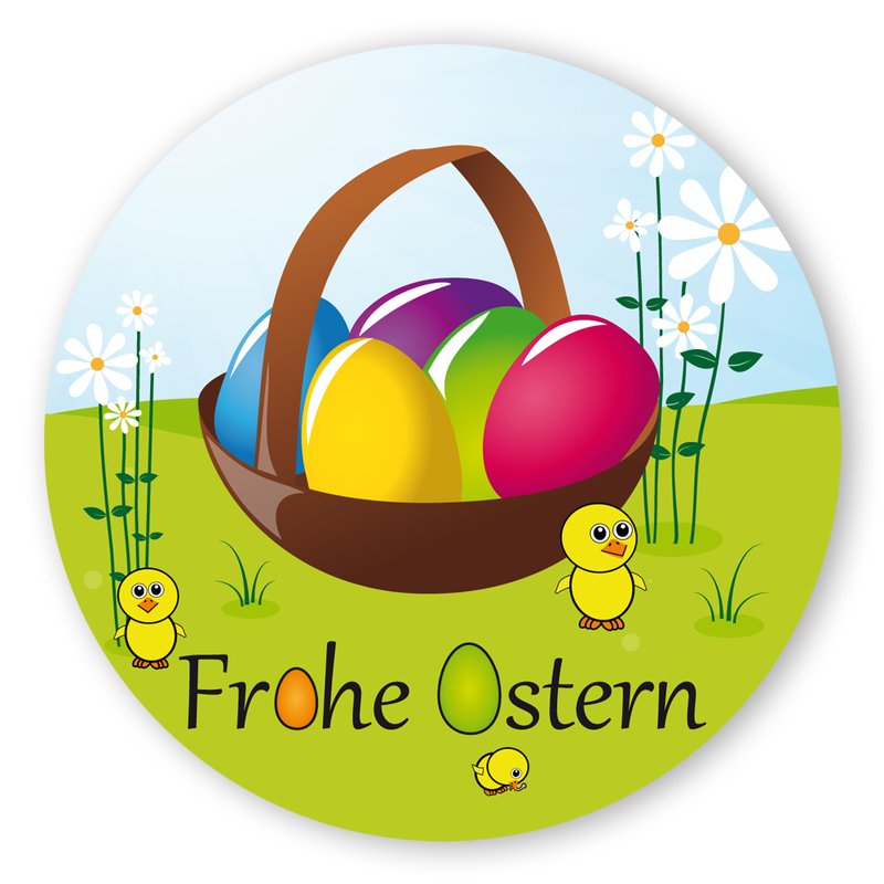 Oster-Aufkleber Sticker Frohe Ostern mit Osterkorb rund Ø 30 mm 100 S