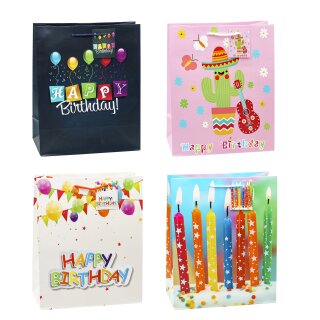 TSI 12er Pack Geschenktüten "Geburtstag" groß (BxTxH) 26 x 13,5 x 32 cm