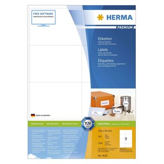 Herma 4626 Etiketten Premium A4, weiß 105x74 mm Papier matt 1600 St.