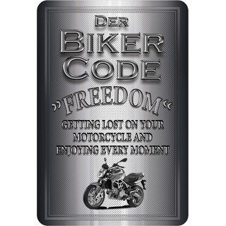 Schild Spruch "Biker Code: Freedom" 20 x 30 cm Blechschild