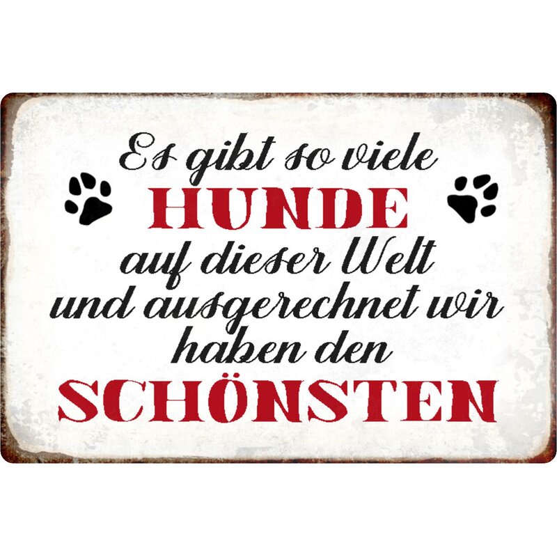 Schild Spruch &quot;viele Hunde, wir haben Schönsten&quot; Pfote 20 x 30 cm Ble