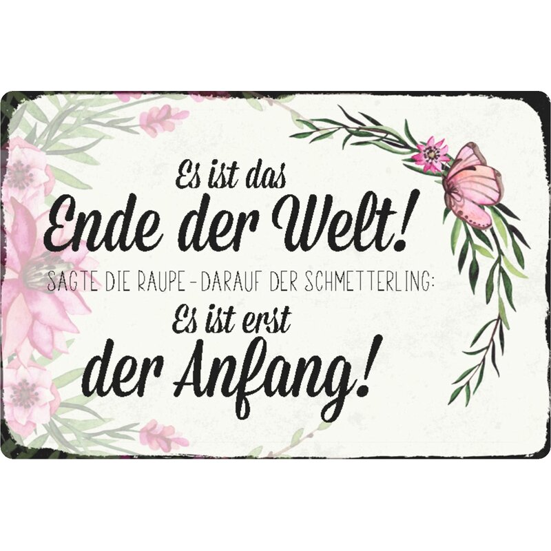 Schild Spruch "Ende Welt sagte Raupe, Schmetterling erst Anfang" 20 x