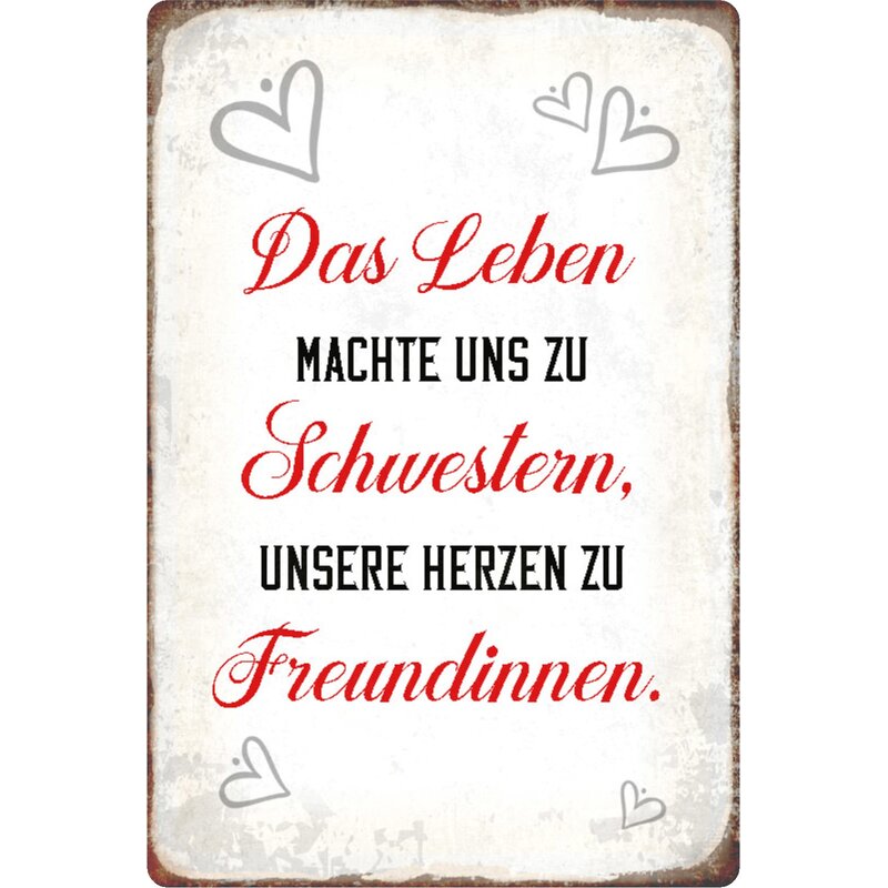 Schild Spruch "Leben machte Schwestern, Herzen Freundinnen" 20 x 30 c