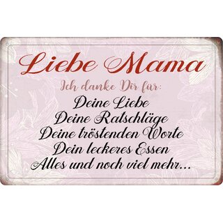 Schild Spruch "Liebe Mama, danke Liebe Ratschläge Worte Essen" 20 x 30 cm Blechschild