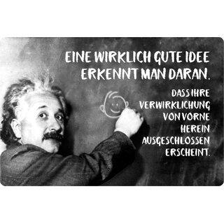 Schild Spruch "gute Idee, Verwirklichung ausgeschlossen" Einstein 20 x 30 cm Blechschild