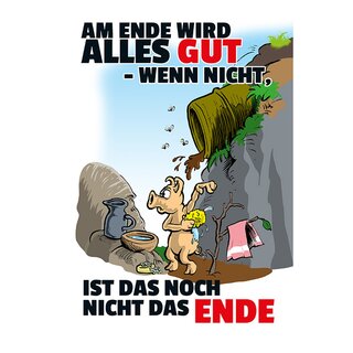 Schild Spruch "Am Ende alles gut, wenn nicht nicht Ende" Schwein 20 x 30 cm Blechschild