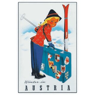 Schild Land "Winter in Austria" Wintersport Österreich 20 x 30 cm Blechschild