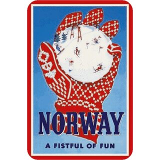 Schild Land "Norway, a fistful of fun" Norwegen Schnee 20 x 30 cm Blechschild