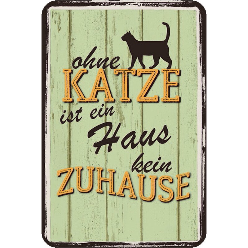 Schild Spruch "Ohne Katze ist ein Haus kein Zuhause" grün