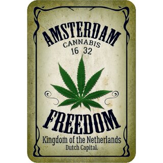 Schild Spruch "Amsterdam Cannabis 1632, Freedom" 20 x 30 cm Blechschild