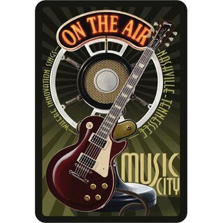 Schild Spruch "On the air, music city" E-Gitarre 20 x 30 cm Blechschild